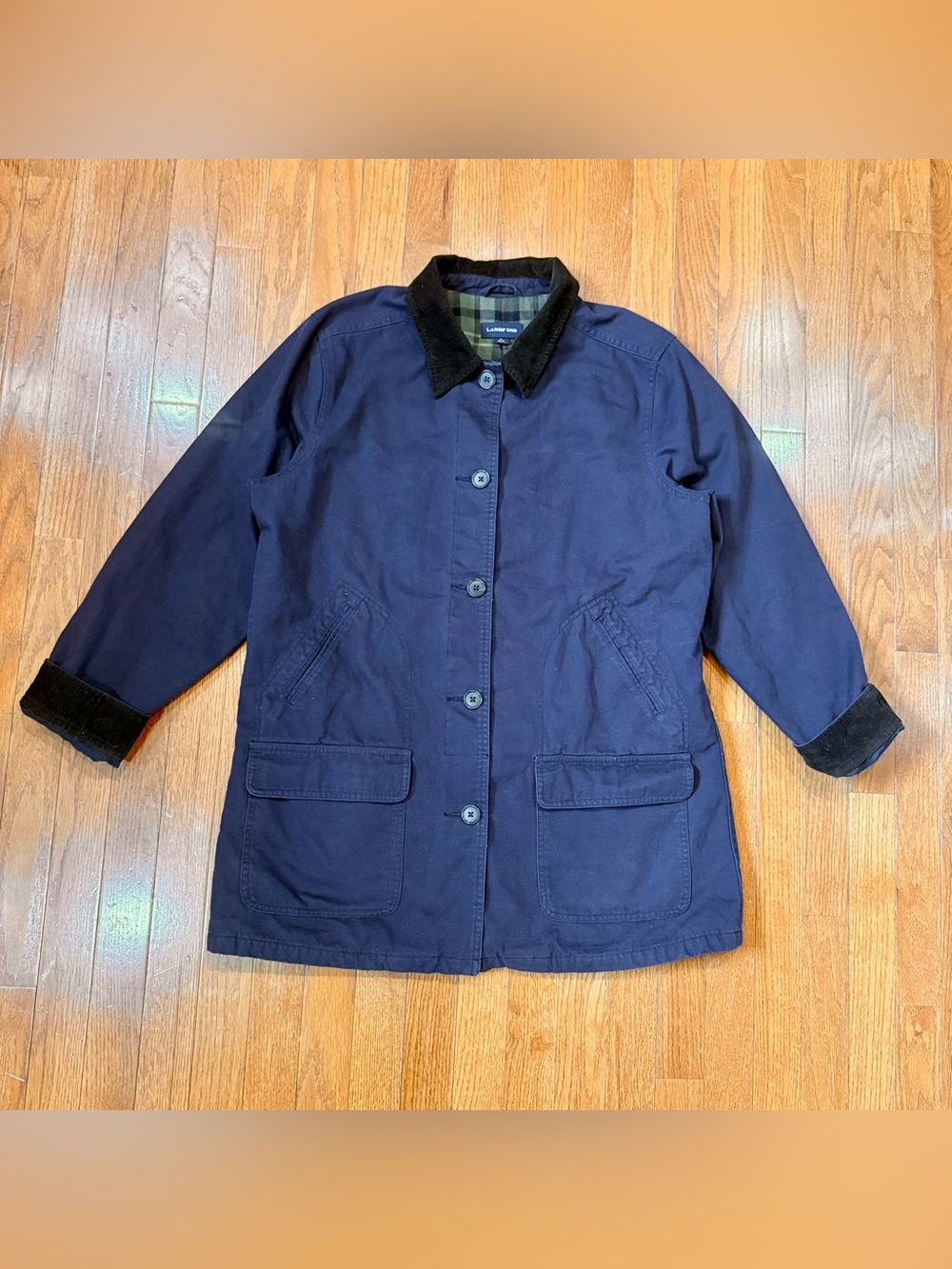 Lands End Barn Coat Womens Large Canvas Chore Jacket Barn Coat Corduroy Collar